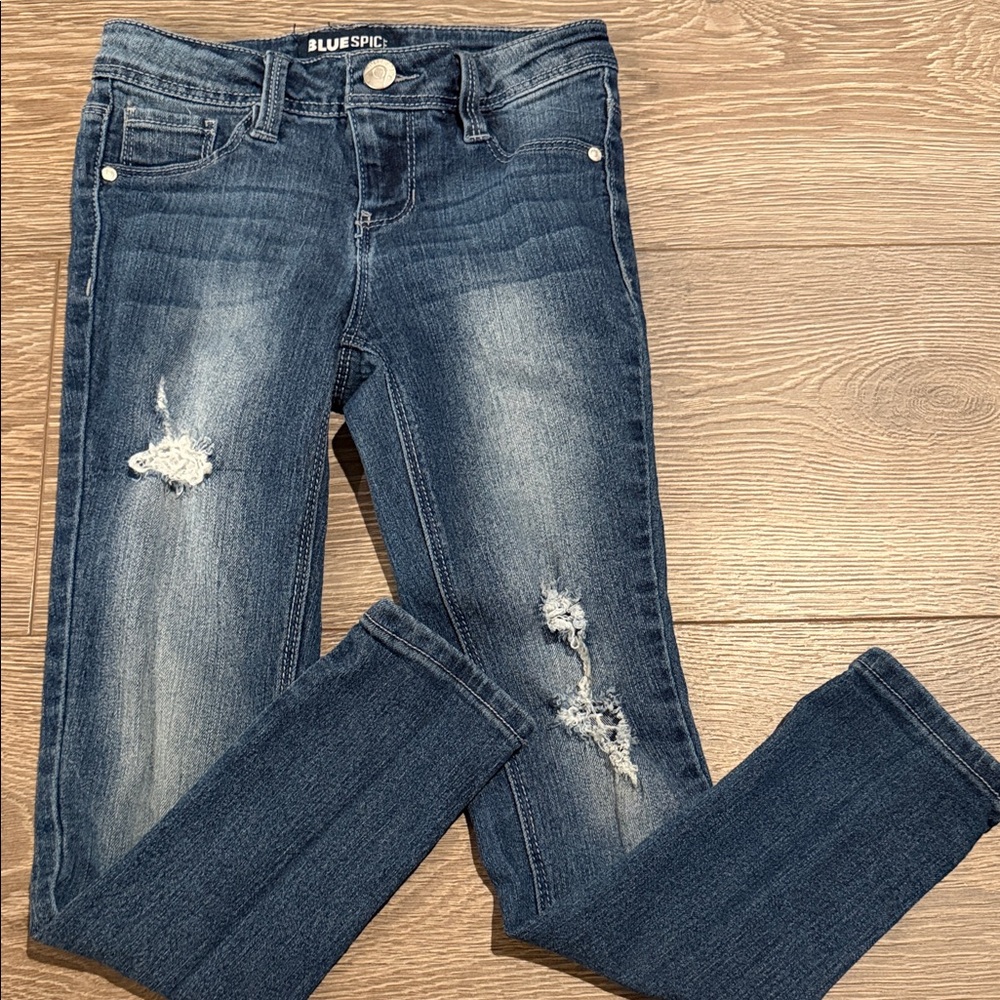 Blue Spice Girls Distressed Ripped Skinny Jeans 7 - Picture 4 of 4